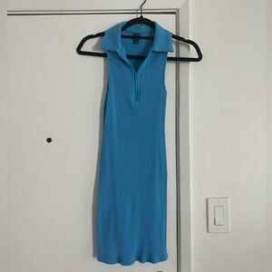 Wild Fable - ribbed collared half zip mini dress (blue)